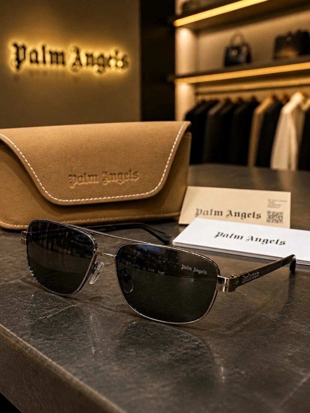 Palm Angels Men's Clavey Square Sunglasses Silver Metal Frame Black Tinted